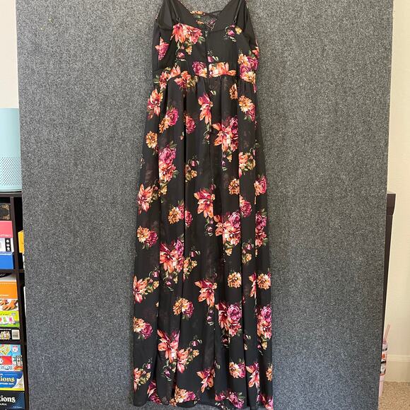 Ambiance Black Floral Maxi Romper Women’s L Whimsigoth Witchy Boho Festival - Picture 2 of 11